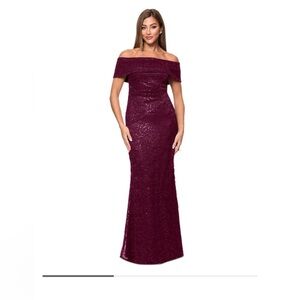 XSCAPE
Off Shoulder Sequin Lace Gown